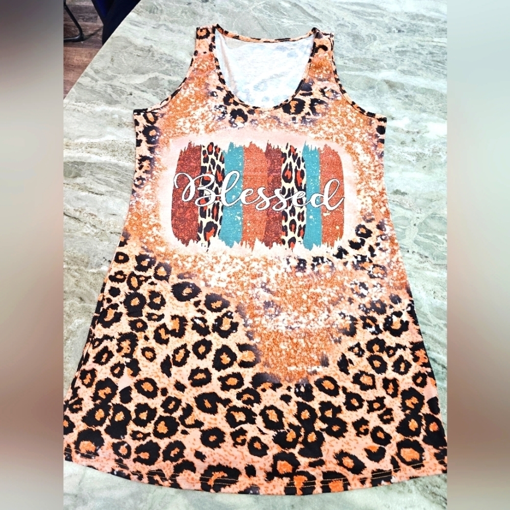 SHEIN Blessed Leopard Print Tank Top Women’s Large Graphic Sleeveless Shirt